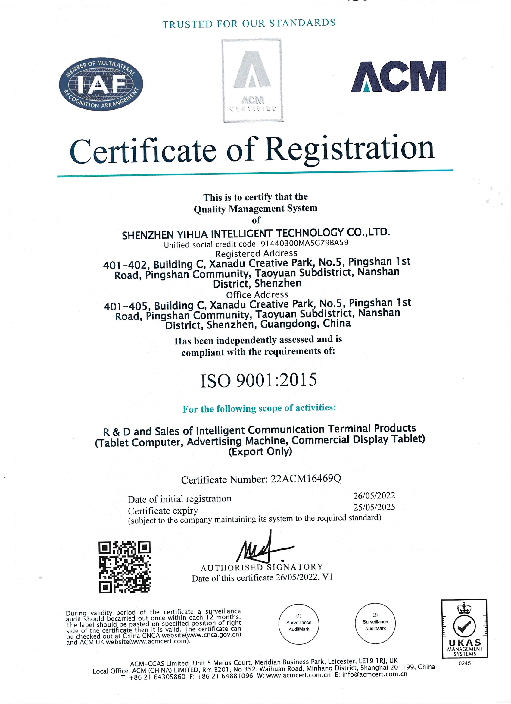 Certificate of registration